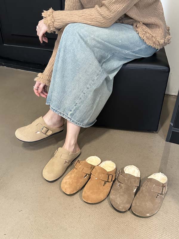 Dumier Women's Suede Round Toe Slip-On Flat Slippers Low Heel Fall 2023