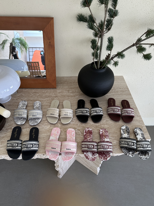Dumier 2024 Spring Women's Flat Slippers with Embroidery and Letter Design - Low Heel, Fabric Upper, Multiple Colors